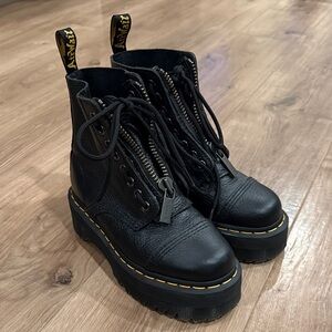 Dr. Martens Black Leather Combat Boots with Yellow Stitching Sinclair